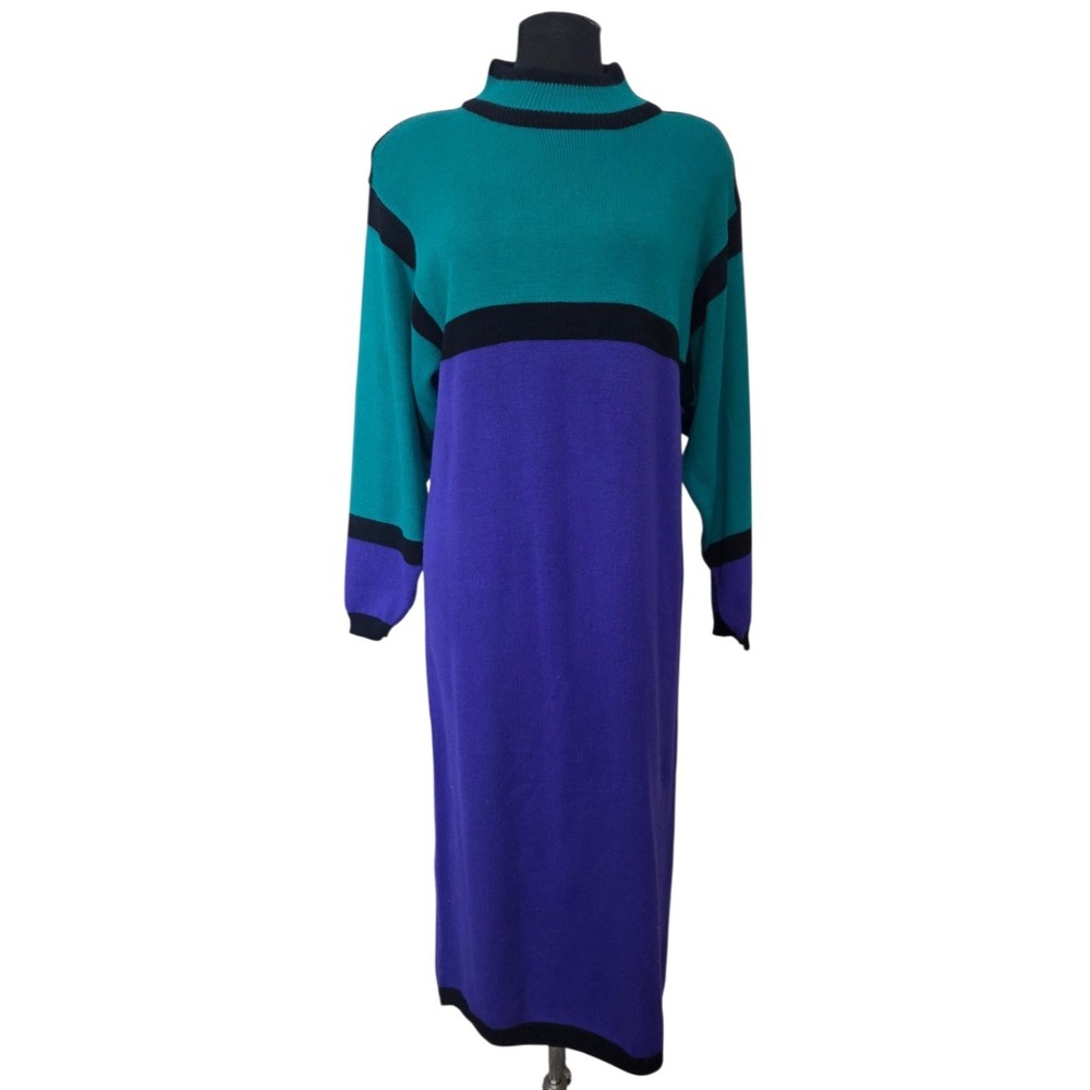 Christina Grant Sweater Dress Vintage 80's Mondrian Colorblock‎ Retro Women's XL